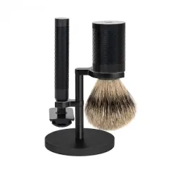 M&Uuml;HLE Rocca Black Stainless Steel 3-Piece Silvertip Badger & Safety Razor Shaving Set
