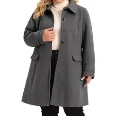 Agnes Orinda Women's Plus Size Turndown Collar Single Breasted Long Fleece Coats