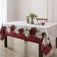 Elrene Clarette Poinsettia Holiday Fabric Tablecloth - Elrene Home Fashions