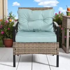 4-Piece Patio Furniture Set with PE Wicker, Metal Table, Cushions, and Comfortable Design for Outdoor Spaces