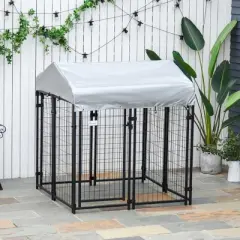 Pawhut Large Outdoor Dog Kennel Steel Fence with UV-Resistant Oxford Cloth Roof & Secure Lock