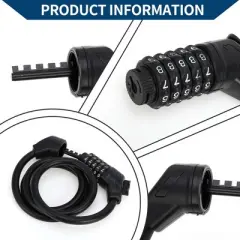 Unique Bargains Bike Spiral Lock 5 Digit Resettable Bike Cable Lock Matte Black 47.24" 1 Set