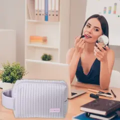 Unique Bargains Faux Leather Makeup Bag Large Makeup Bag Make Up Brush Organizer Bag Toiletry Bag for Women 1 Pcs