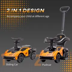 2-in-1 Licensed Lamborghini Stroller Sliding Car, Push-Along with Under Seat Storage Horn Engine Sound and Steering Wheel-3irtyhousy