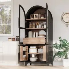 Bella Depot 71" Arched Kitchen Pantry Cabinet with Door Shelves Adjustable Shelves