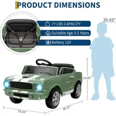 12V Ride on Licensed Shelby GT350, Battery Powered Ride on Toys for Toddlers with Remote Control, Safety Belt, 2 Speeds, LED Lights