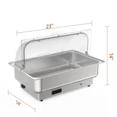 9QT Electric Chafing Dish Buffet Set - Roll Top Stainless Steel Food Servers & Warmers with Temperature Control, 1 Full & 2 Half-Size Pans