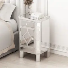 Cierra 25.59'' H x 17.71'' W x 13.78'' D Tall Champagne Mirrored Nightstand End Table With 1 Drawer Accent Nightstand-Maison Boucle