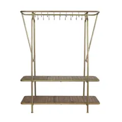 Storied Home 69" Tall Rack Gold: Geometric Design, Wood Shelves, Metal Hooks, Storage Organizer