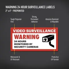 Avery 24 Hour Video Surveillance Warning Labels, Waterproof, UV Resistant, Preprinted, 2" X 4", 20 Labels