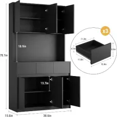 Tall Kitchen Pantry Storage Cabinet with Charging Station and Microwave Stand, 70" Pantry Cabinet with 3 Drawers and Adjustable Shelves