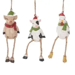Transpac Merry Farm Animal Sitter Figurines Set of 2 Colorful Christmas Decor for Tabletop and Mantel Indoor Gifts