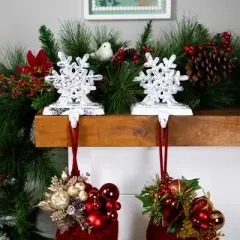 Northlight Double Snowflake Christmas Stocking Holders - 4.75" - Silver - Set of 2