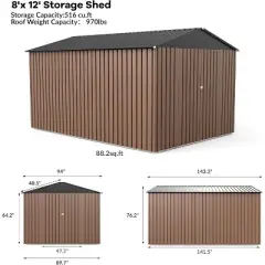 Acekool 8x12 FT Metal Shed, Large Lockable Outdoor Storage with Vents, Waterproof & UV-Resistant Tool Organizer for Lawn Mowers, Bikes, Backyard