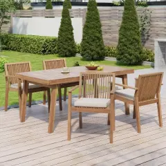 Christopher Knight Home Ashe Rustic 5 Piece Patio Acacia Wood Dining Set with Cushions