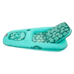 Aqua Leisure Campania 2 in 1 Convertible Water Lounger Recliner and Luxurious Inflatable Pool Float with Drink Caddy, Teal Floral Print