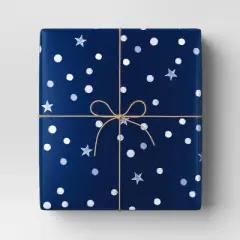 30" 50 sq ft Christmas Roll Wrap Dots and Stars on Navy - Wondershop&trade;