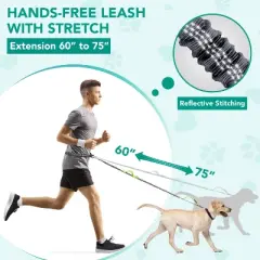 PetAmi Heavy Duty Hands-Free Waist Leash for Dog Walking Jogging Hiking, Bungee Belt with Padded Dual Handle for All Size Pet up to 150 lbs