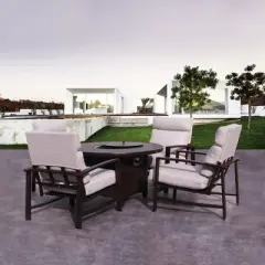 Courtyard Casual Santorini 5 pc Firepit Seating Group  Includes:  One 48" Round Fire Pit and 4 Santorini Club Chairs