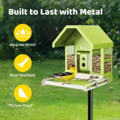 Smart Bird Feeder with Camera, Durable Metal Bird Feeders for Outdoors, AI Identify Bird Species