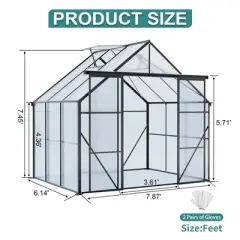 8X6FT-Green Double Door Polycarbonate Greenhouse Raised Base and Anchor Aluminum Heavy Duty Walk-in Greenhouses for Outdoor Backyard in All Season