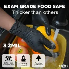 FINITEX Nitrile Disposable Gloves - Black, 100, 300 & 1000 PCS 3.2mil, Powder-Free, Medical & Exam, Food Gloves