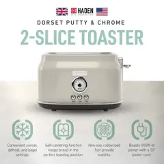 Haden 75003 Dorset Wide Slot Stainless Steel Body Countertop Retro 2 Slice Toaster with Adjustable Browning Control