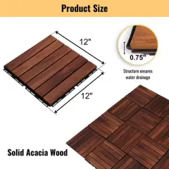 10 PCS Interlocking Deck Tiles Striped Pattern, 12" x 12" Square Acacia Hardwood Outdoor Flooring