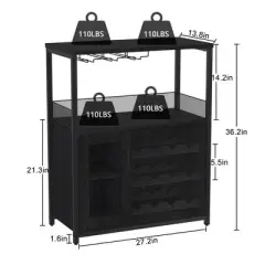 Corner Wine Rack, 3-Tier Freestanding Bar Cabinet for Kitchen, Living Room - 69x35x92cm with Glass Holder & Mesh Door