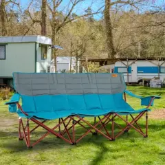 Costway Oversized 3 Person Camping Chair Portable Folding Camp Couch with Adjustable Armrests Green/Blue