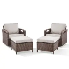 Belord 4 Piece Patio Furniture Set, Dark Brown Hand-Brushed Arms Swivel Glider Patio Chairs Set of 2 with Ottomans