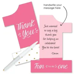 Big Dot of Happiness 1st Birthday Girl - Fun to be One - Shaped Thank You Cards - First Birthday Party Thank You Note Cards with Envelopes - Set of 12