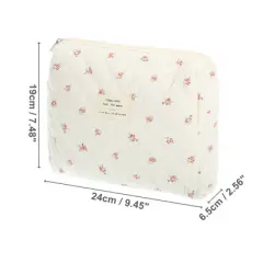 Unique Bargains Durable Medium Quilted Makeup Bag Beige Red 1 Pc