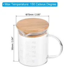 Unique Bargains 3.3 Borosilicate Glass Wood Lid V-shaped Spout Scale Measuring Cup 250ml White