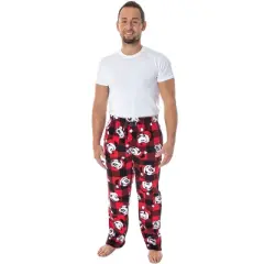 Disney Mickey Mouse Mens Plaid Minky Plush Fleece Pajama Pants