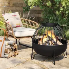 Wood Burning Cutout Round Outdoor Fire Pit Black - Threshold&trade;: Weather-Resistant, Includes Poker