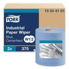 Tork Industrial Paper Wiper, 4-Ply, 11 x 15.75, Unscented, Blue, 375 Wipes/Roll, 2 Rolls/Carton