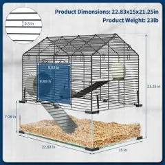 COZONY Large 3-Tier Hamster Cage 7" Deep Tempered Glass Bottom, Transparent Small Animal Habitat with Running Wheel, Hut, Water Bottle & Food Bowl