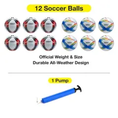 Xcello Sports Soccer Ball Size 4 (12-Pack) Assorted Graphics with Pump