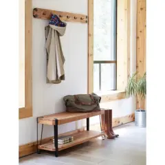 48" Ryegate Live Edge Wood Bench with Coat Hooks Set Natural - Alaterre Furniture