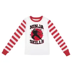 Ninja Skills Youth Boy's Red & White Striped Long Sleeve Shirt & Sleep Pants Set