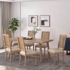 Set of 6 Regina French Country Wood and Cane Upholstered Dining Chairs - Christopher Knight Home