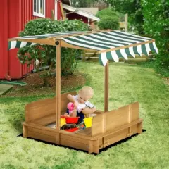 Dexmalle Children Outdoor Sand Box with Foldable Bench Seats