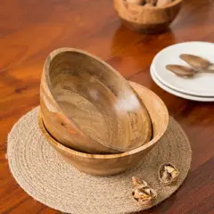 Mela Artisans Handcrafted Verdan Wood Bowls- Set of 2