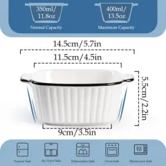 Itopfox 13Oz Ceramic Baking Dishes Set of 4, Square Baking Dishes for Air Fryer, Ceramic Bakeware with Handles, Oven & Microwave Safe