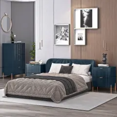 Festivo 3pc Modern Elegance 2 Drawer Nightstands and 5 Drawer Chest Set Navy