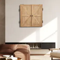 VEVOR Dartboard Cabinet, Solid Wood Dartboard Cabinet Set, Official Size Hideaway Cabinet with Socreboard and Accessories, Wood Color