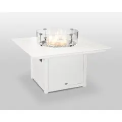 POLYWOOD 42" Fire Pit Table: Square White, Stainless Steel Burner, Weatherproof & UV-Resistant