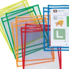 Pacon&reg; Dry Erase Pockets, 5 Assorted Bright Colors, 10" x 13-1/2", 10 Pockets