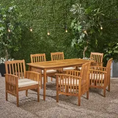 Christopher Knight Home Lepage Outdoor Acacia Wood 7 Piece Dining Set with Water Resistant Cushion